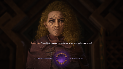 Dialogue screenshot of Dragon Age: The Veilguard video game interface.