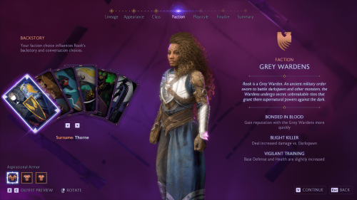 Faction Selection screenshot of Dragon Age: The Veilguard video game interface.