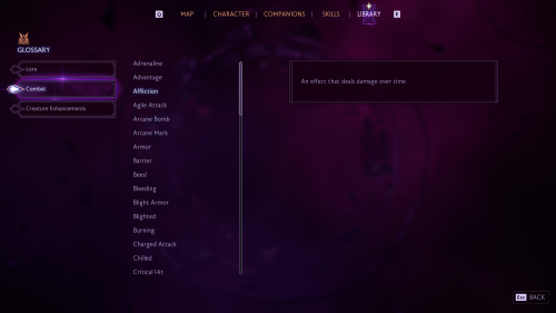 Glossary screenshot of Dragon Age: The Veilguard video game interface.
