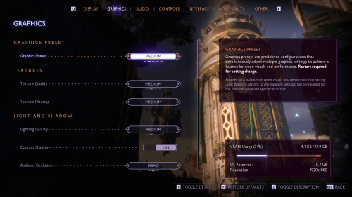 Graphics screenshot of Dragon Age: The Veilguard video game interface.