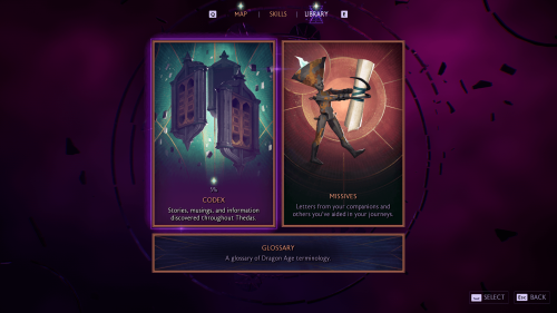 Library screenshot of Dragon Age: The Veilguard video game interface.