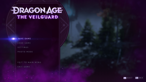 Pause screenshot of Dragon Age: The Veilguard video game interface.