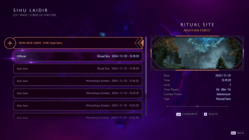 Save Game screenshot of Dragon Age: The Veilguard video game interface.