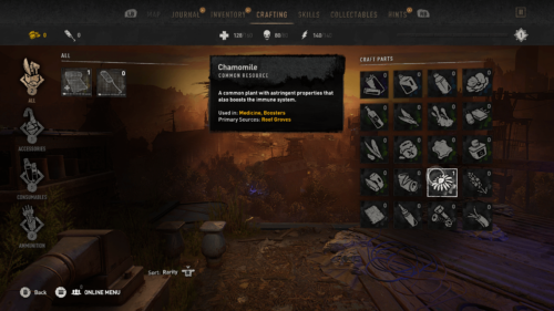 Crafting screenshot of Dying Light 2 video game interface.