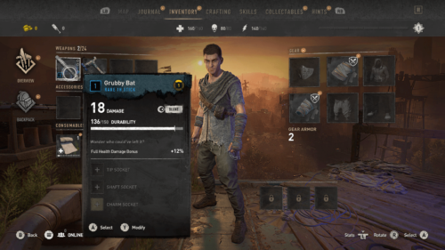 Inventory screenshot of Dying Light 2 video game interface.