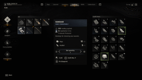 Crafting screenshot of Dying Light: The Beast video game interface.
