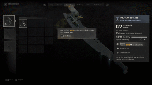 Inventory screenshot of Dying Light: The Beast video game interface.