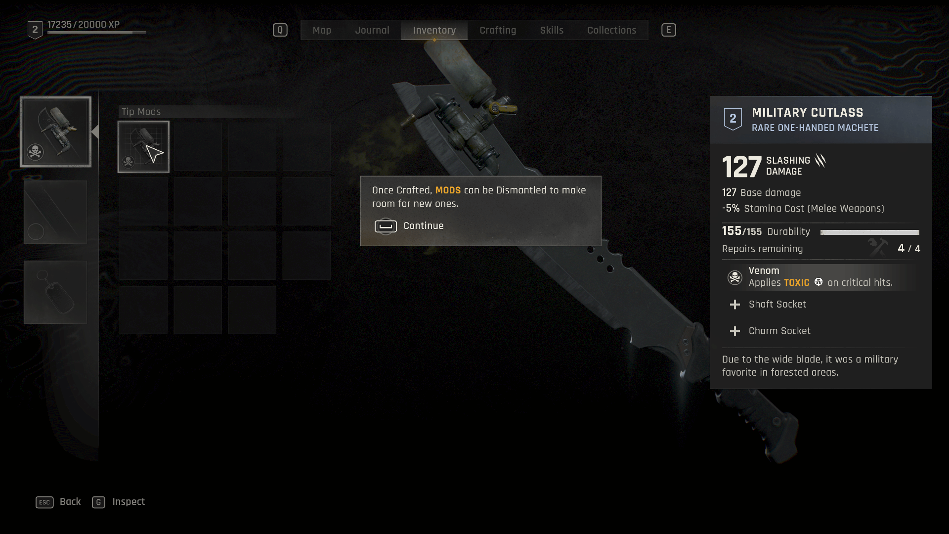 Inventory screenshot of Dying Light: The Beast video game interface.