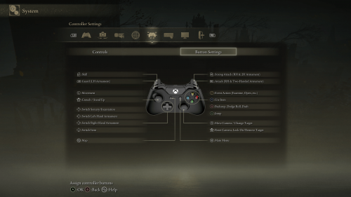 Controller settings screenshot of Elden Ring video game interface.