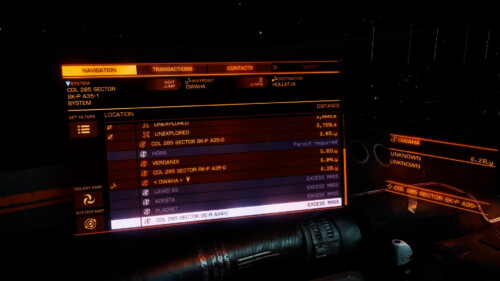 Ship screen - Communications and navigation screenshot of Elite: Dangerous video game interface.