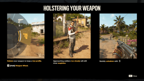 Tutorial screenshot of Far Cry 6 video game interface.
