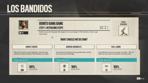 Away Missions screenshot of Far Cry 6 video game interface.