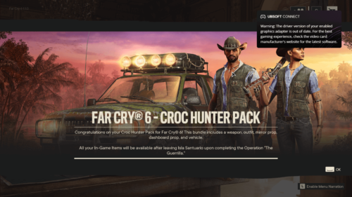 DLC screenshot of Far Cry 6 video game interface.