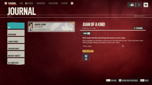 Journal screenshot of Far Cry 6 video game interface.