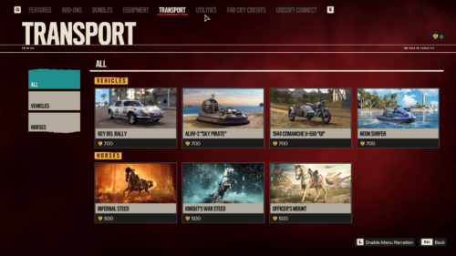 Transport screenshot of Far Cry 6 video game interface.
