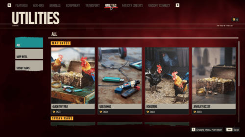 Utilities screenshot of Far Cry 6 video game interface.