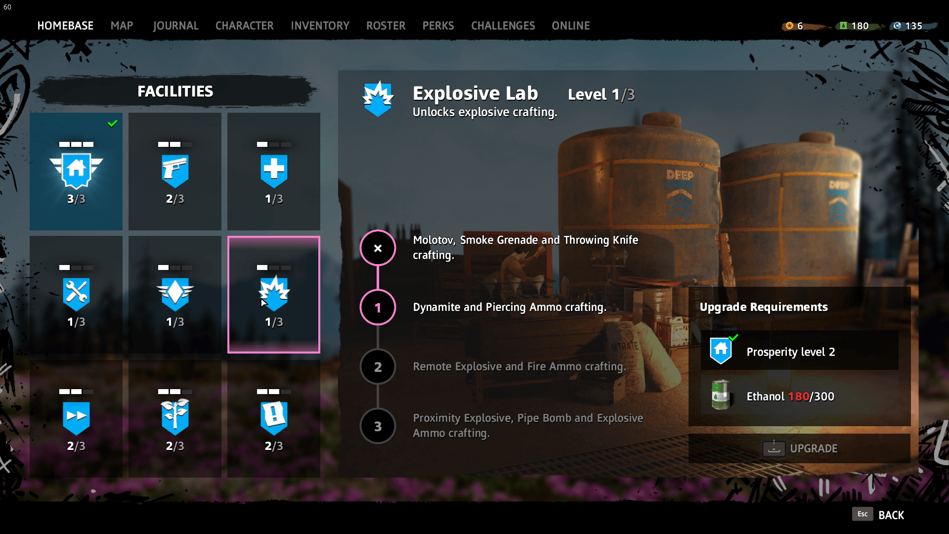 Facilities screenshot of Far Cry New Dawn video game interface.