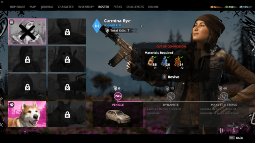 Roster screenshot of Far Cry New Dawn video game interface.
