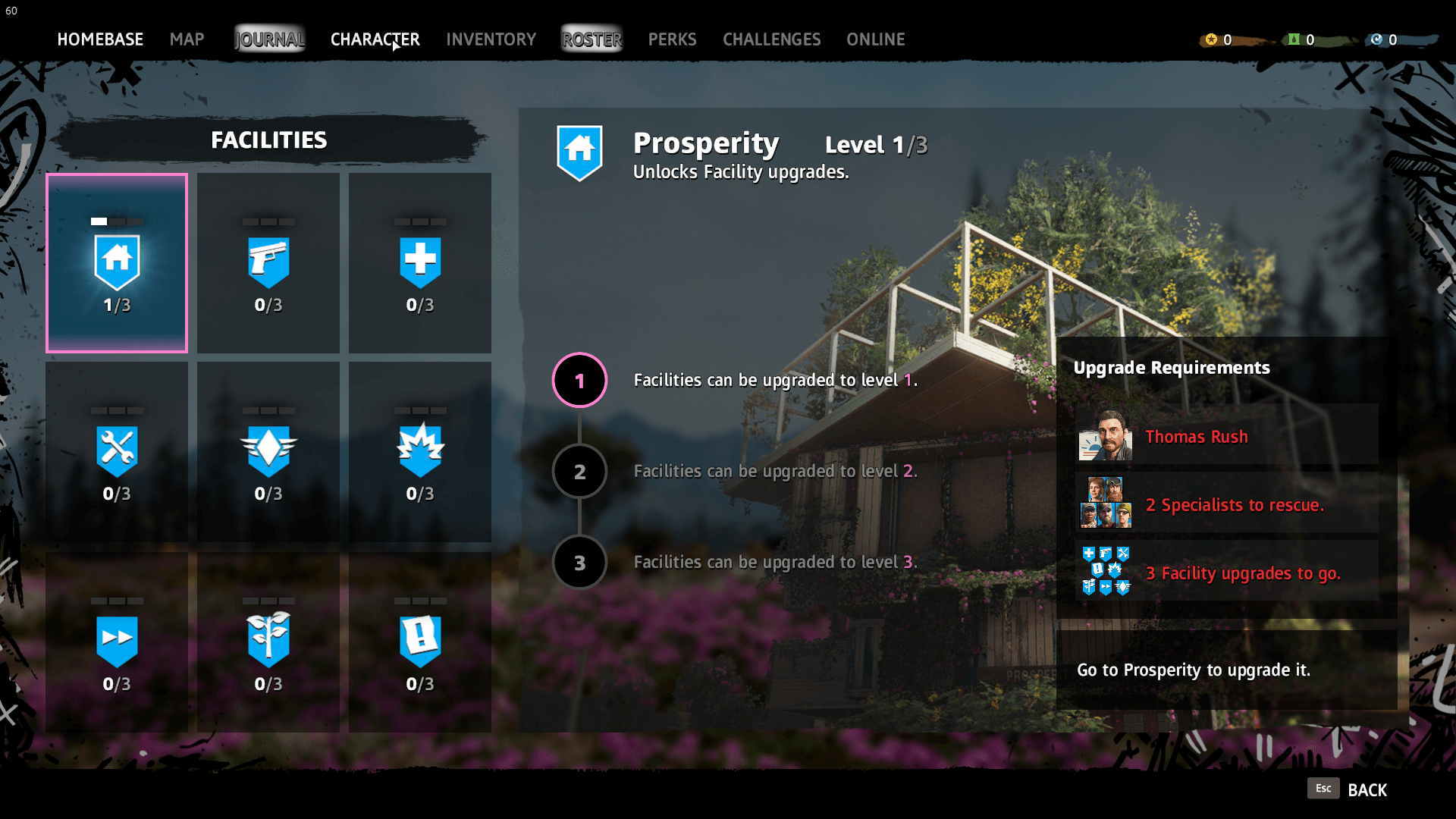 Facilities screenshot of Far Cry New Dawn video game interface.