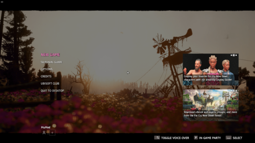 Main Menu screenshot of Far Cry New Dawn video game interface.