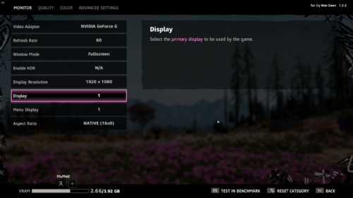 Monitor screenshot of Far Cry New Dawn video game interface.