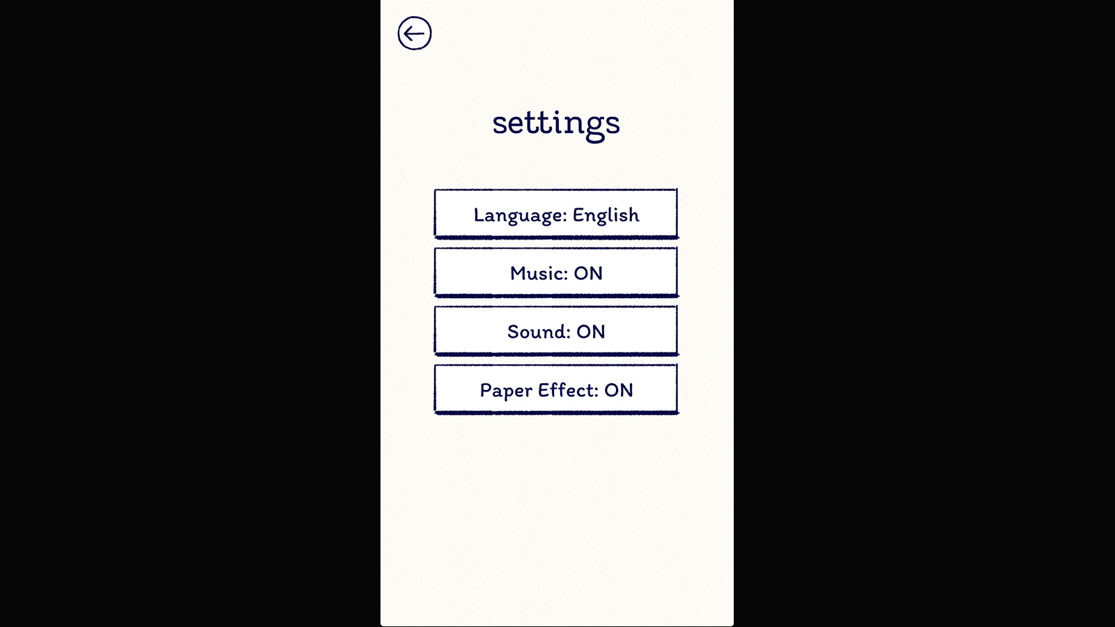 Settings Menu screenshot of Florence video game interface.