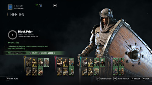 Select hero screenshot of For Honor video game interface.