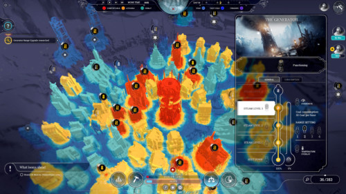Temperature overlay screenshot of Frostpunk video game interface.