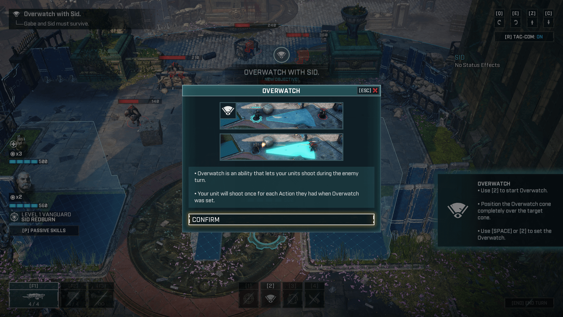 Tutorial screenshot of Gears Tactics video game interface.