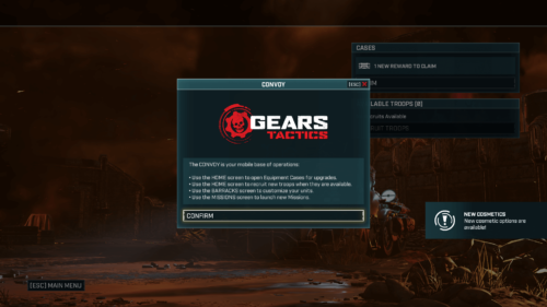 Tutorial screenshot of Gears Tactics video game interface.