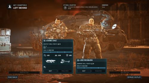 Roster screenshot of Gears Tactics video game interface.