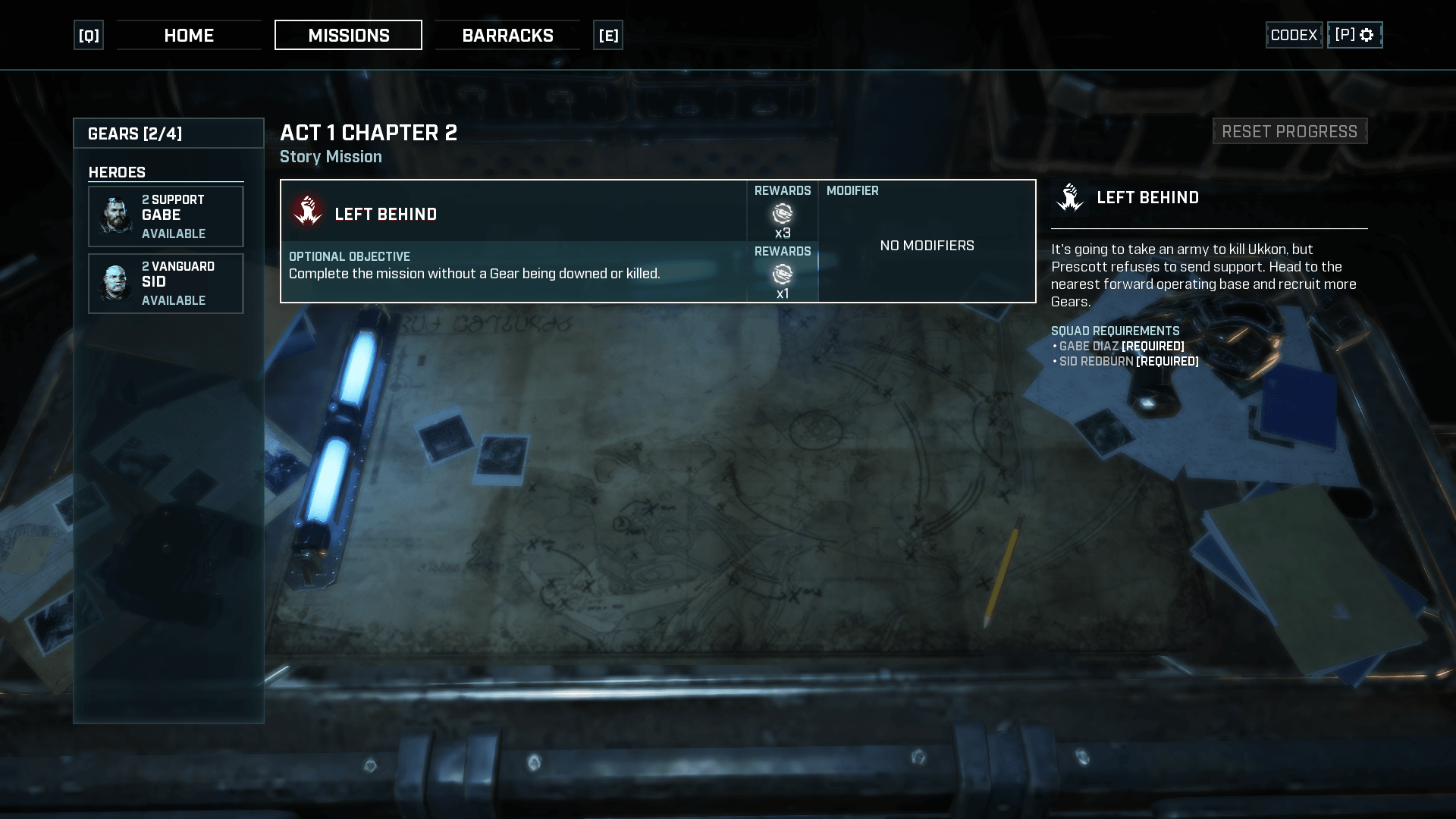 Quest screenshot of Gears Tactics video game interface.