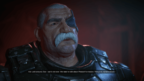 Subtitles screenshot of Gears Tactics video game interface.