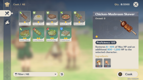 Cook screenshot of Genshin Impact Mobile video game interface.