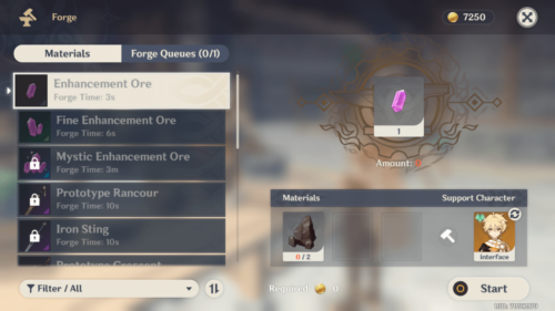 Forge screenshot of Genshin Impact Mobile video game interface.