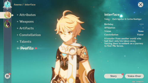Profile screenshot of Genshin Impact Mobile video game interface.