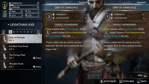 Inventory screenshot of God of War Ragnarök video game interface.