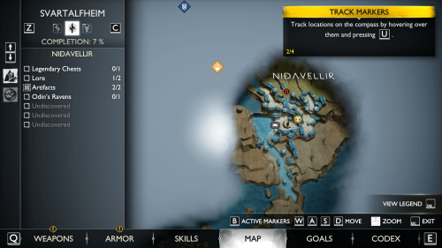 Map screenshot of God of War Ragnarök video game interface.