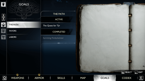 Quest screenshot of God of War Ragnarök video game interface.