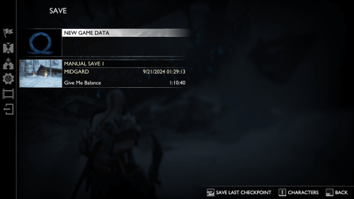 Save screenshot of God of War Ragnarök video game interface.