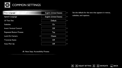 Settings screenshot of God of War Ragnarök video game interface.
