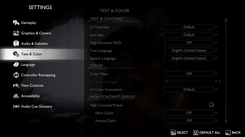Text screenshot of God of War Ragnarök video game interface.