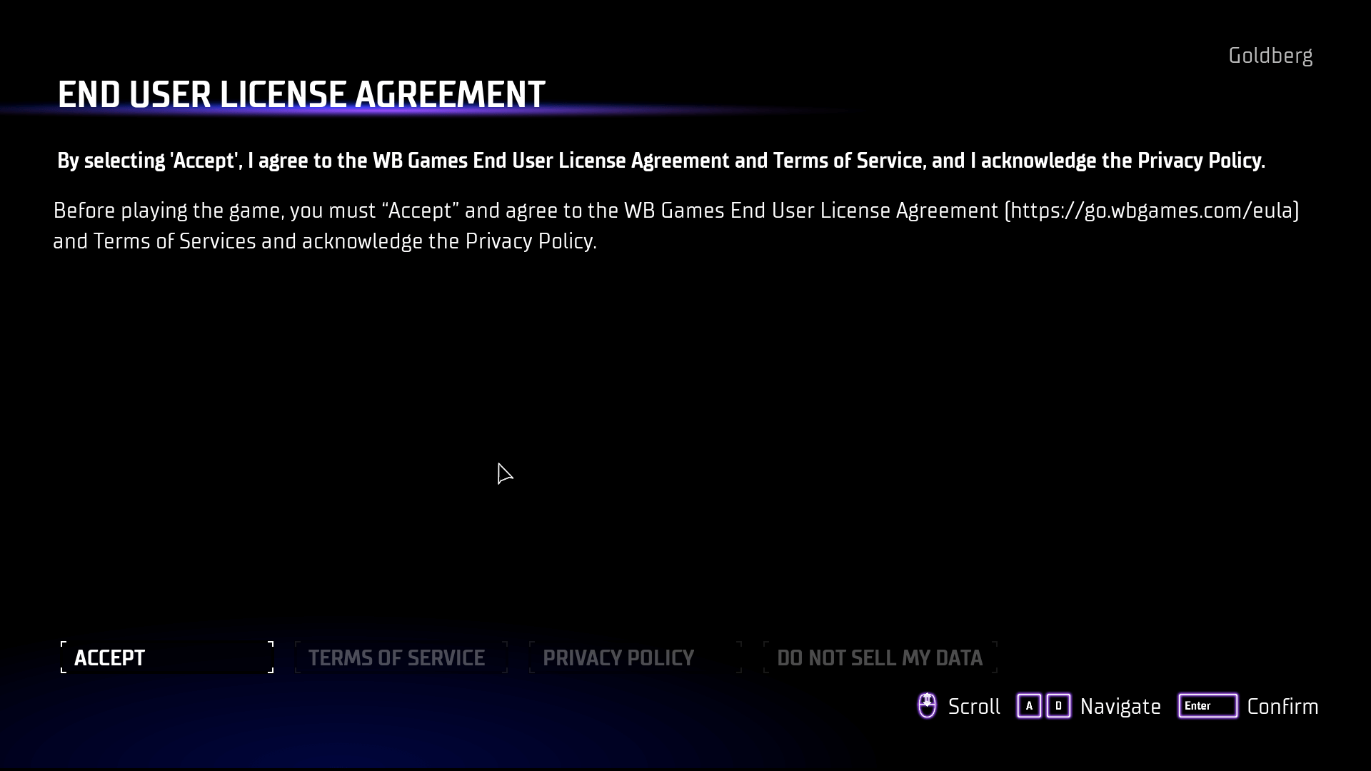 Confirmation screenshot of Gotham Knights video game interface.