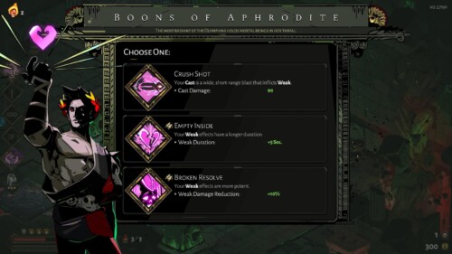 Boons of Aphrodite screenshot of Hades video game interface.