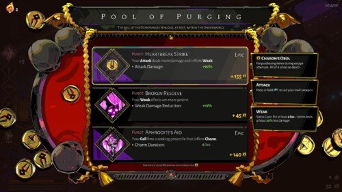 Pool of Purging screenshot of Hades video game interface.