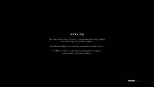 Warning screenshot of Hell is Us video game interface.