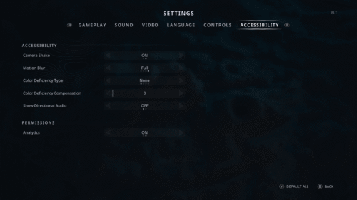 Accessibility screenshot of Hell is Us video game interface.