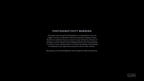 Epilepsy Warning screenshot of Hell is Us video game interface.