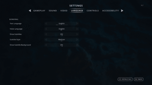 Language screenshot of Hell is Us video game interface.
