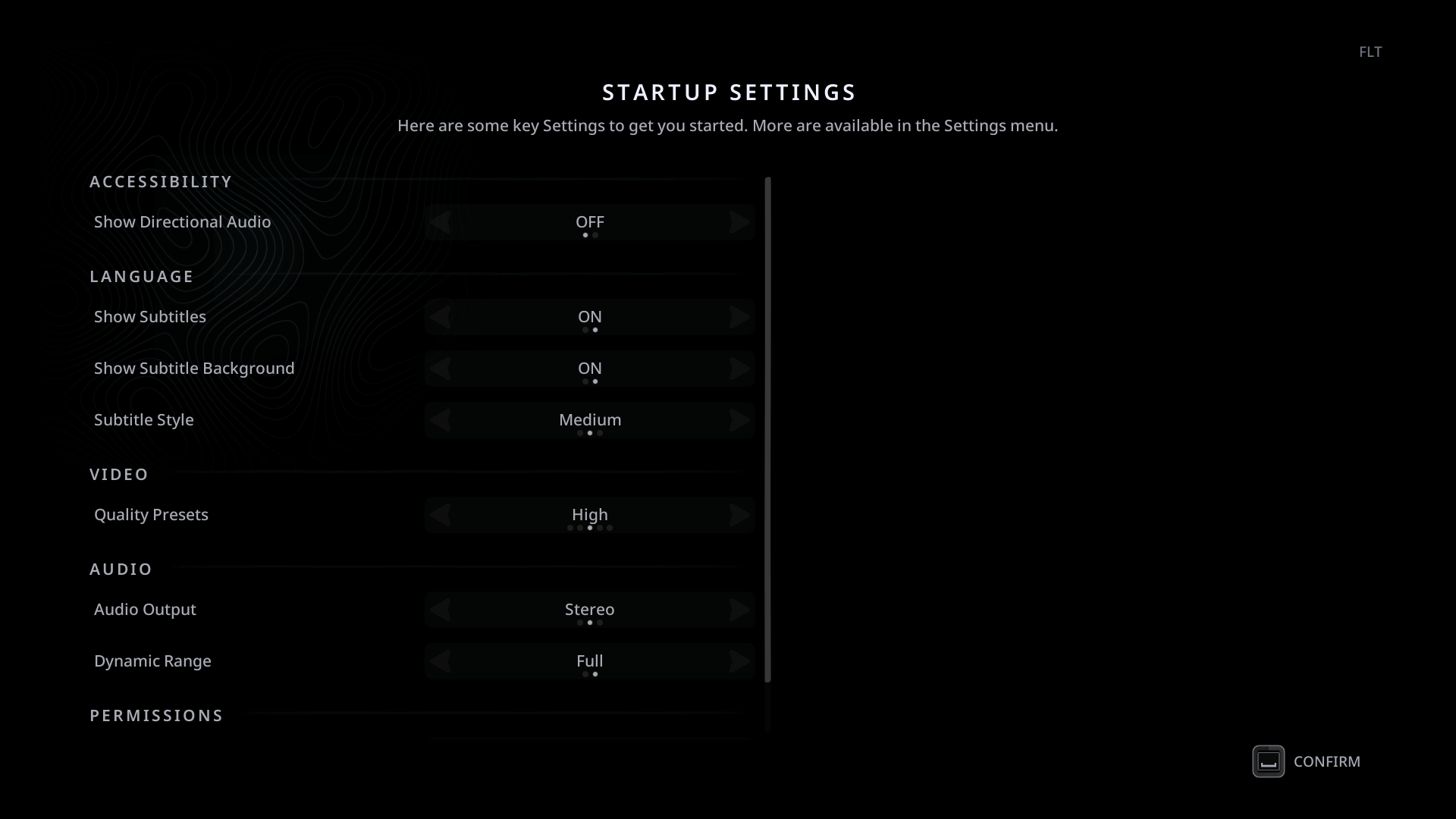 Startup Settings screenshot of Hell is Us video game interface.
